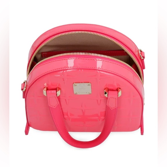 MCM CORAL-PINK PATENT MINI TWO WAY CROSSBODY BAG NWOT - Picture 3 of 3